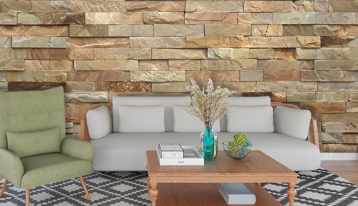 Rustic Brick Wall Surface Texture Modern Wallpaper shown in a room