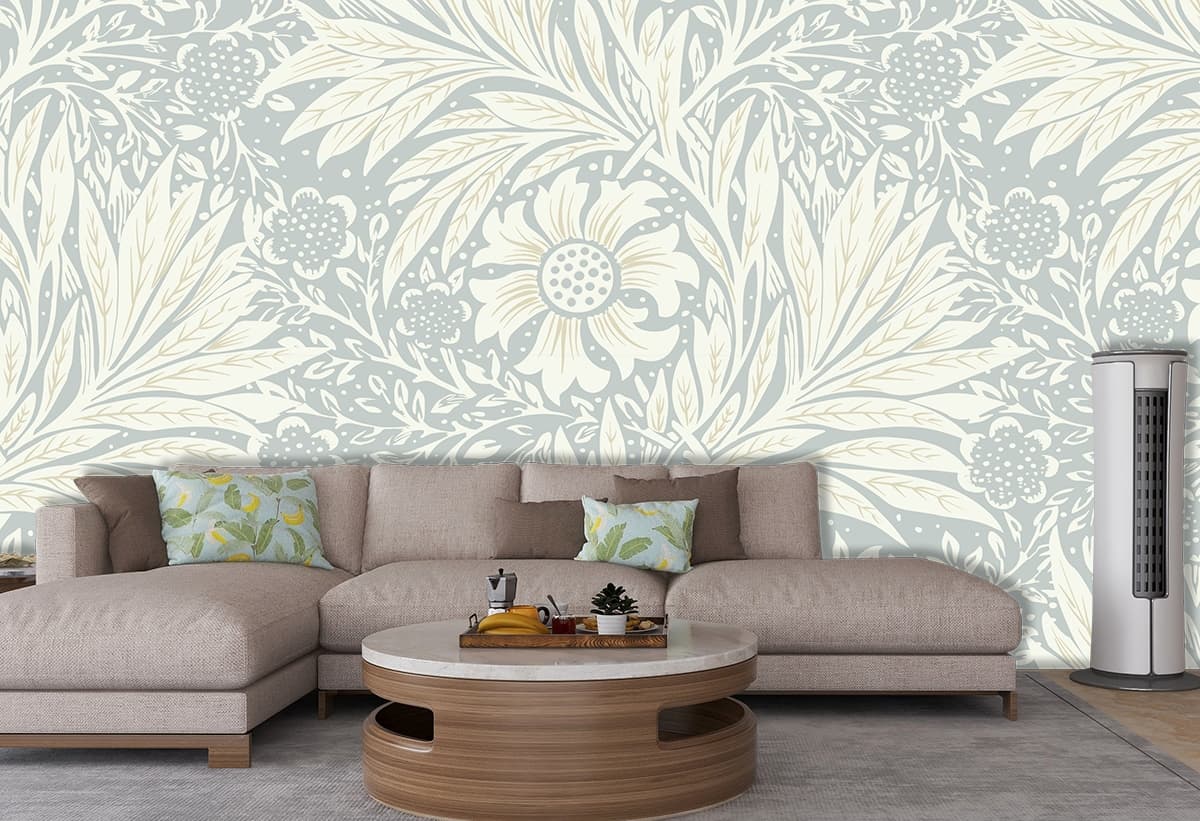 Nature-Inspired Floral Leaf Pattern Wallpaper shown in a room