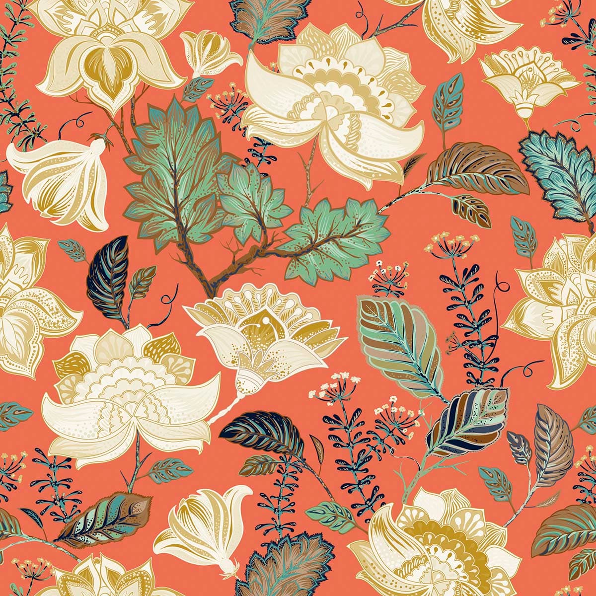 Elegant Floral Leaves Pattern Modern Look Wallpaper pattern detail