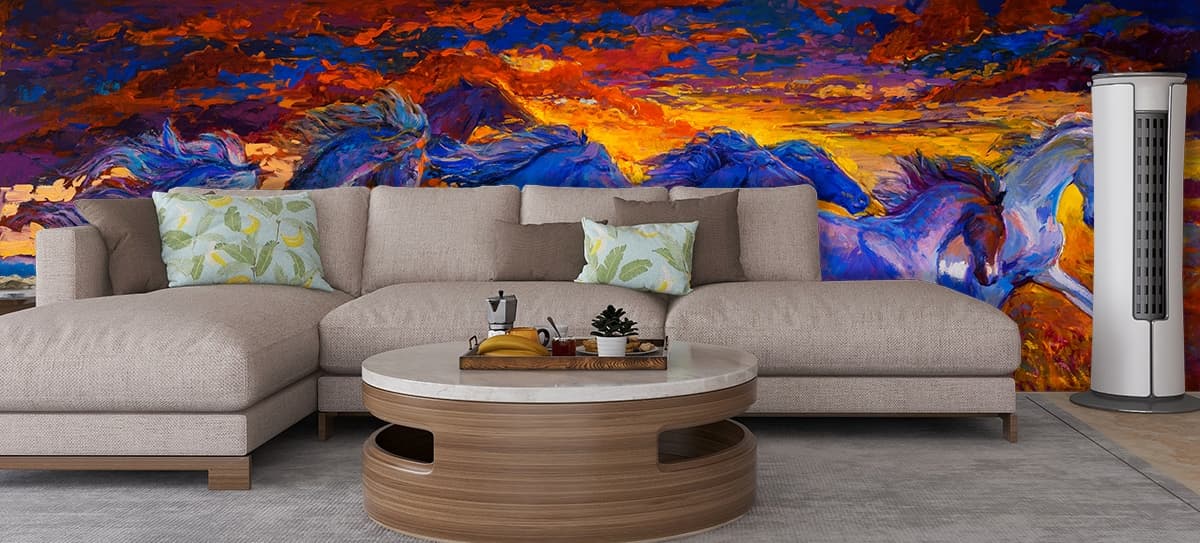 7 Running Horses Wallpaper shown in a room