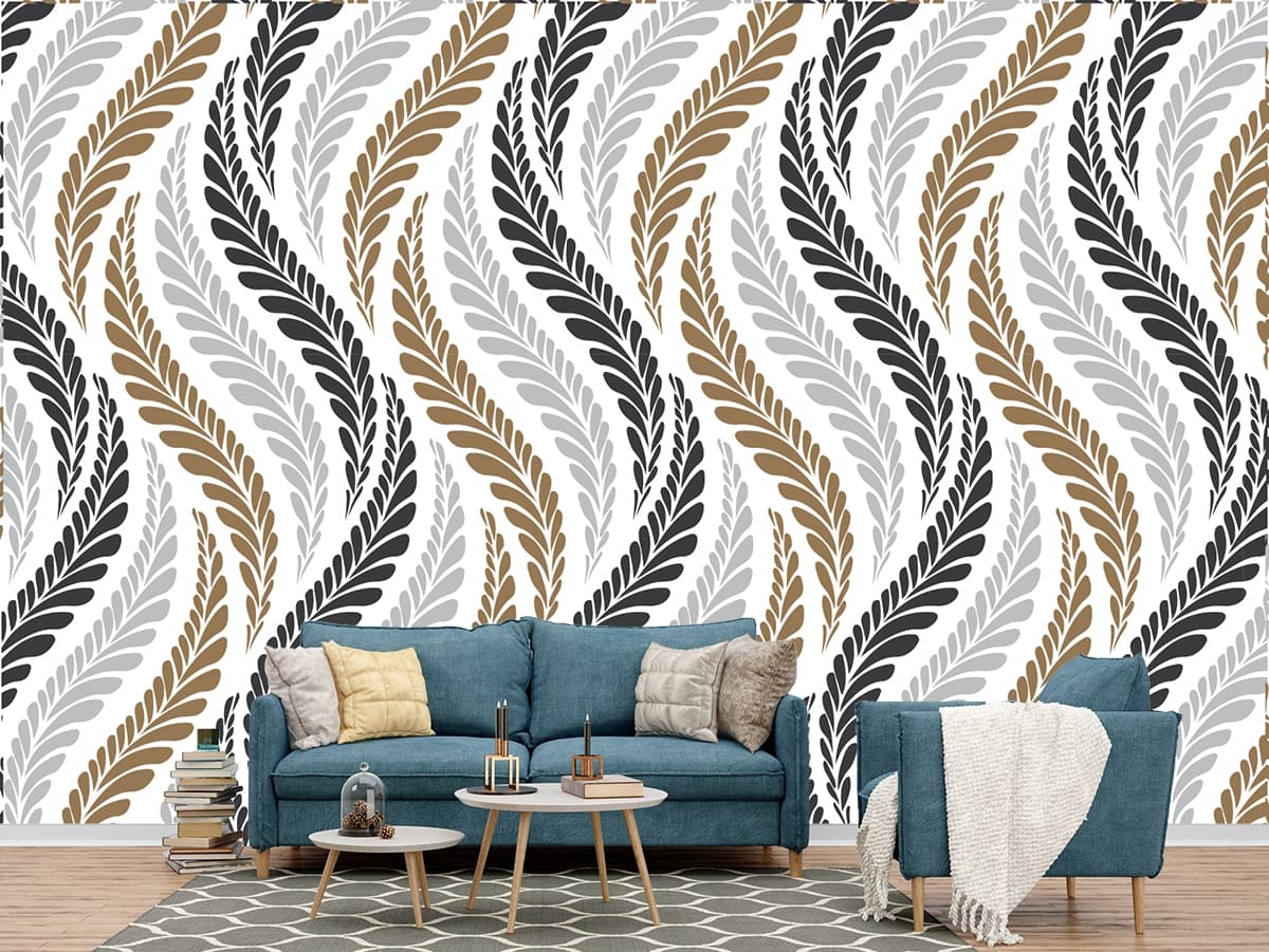 Modern Geometric Leaves Pattern Wallpaper shown in a room
