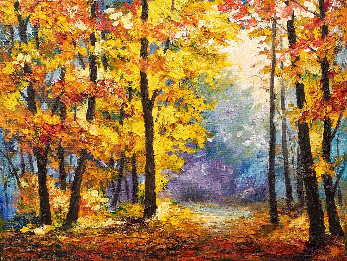 Nature Trees with Red and Yellow Leaves wallpaper pattern detail