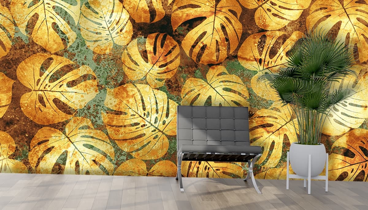 A group of leaves on a surface shown in a room