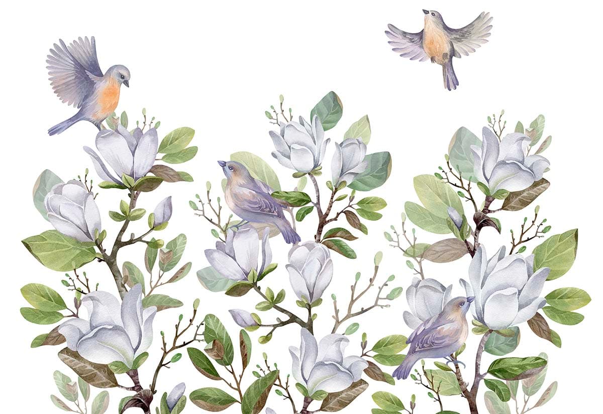 Beautiful Birds and Floral Leaves Scene wallpaper pattern detail