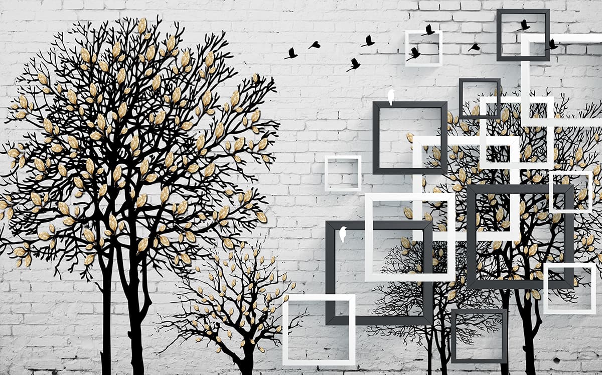 A Wall with a Tree and Birds pattern detail