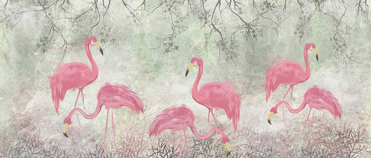 Pink Flamingos Tropical Wildlife Design wallpaper pattern detail