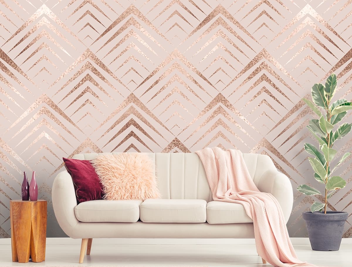 A Wallpaper Pattern of Triangles and Lines shown in a room