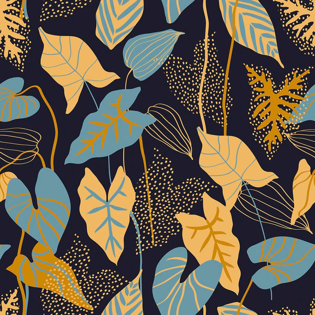 Retro Tropical Leaves Design Wallpaper pattern detail