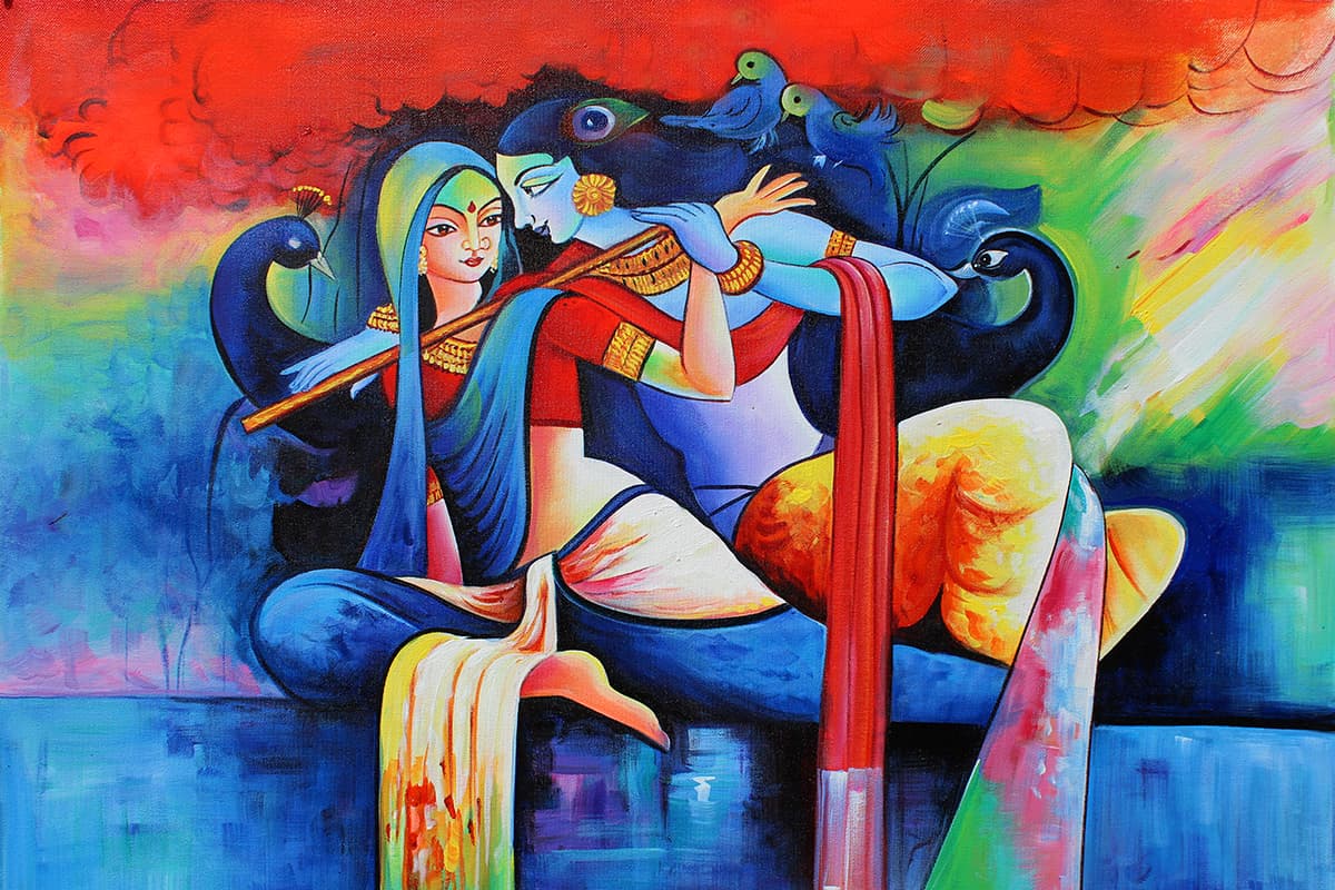 Radha Krishna Painting Wallpaper pattern detail