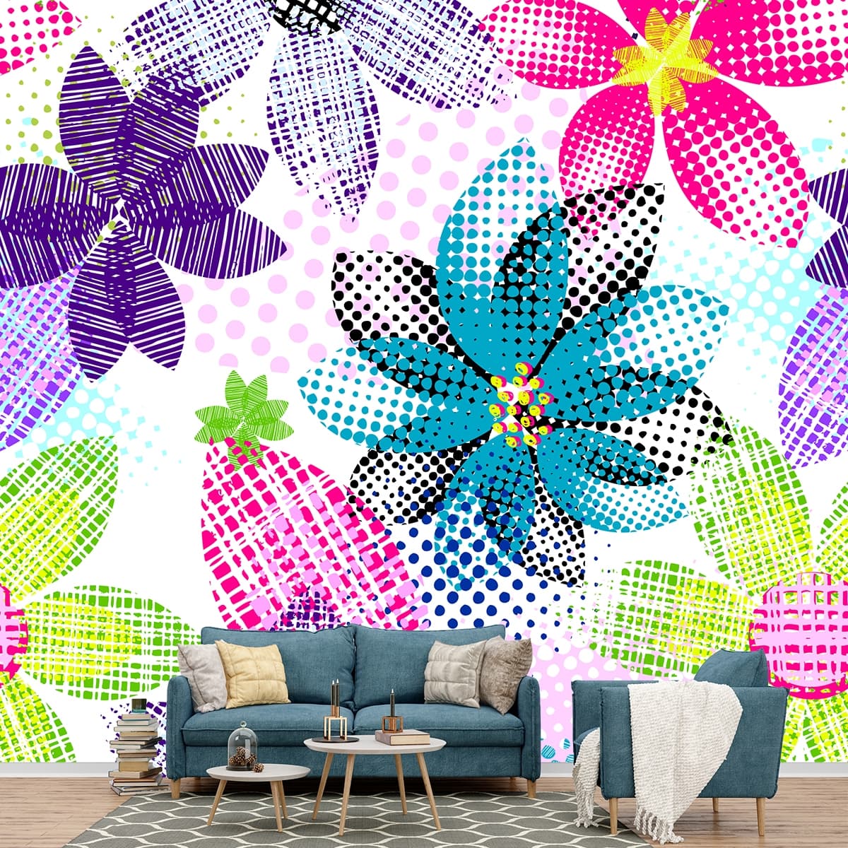 Floral Art Wallpaper for Wall shown in a room