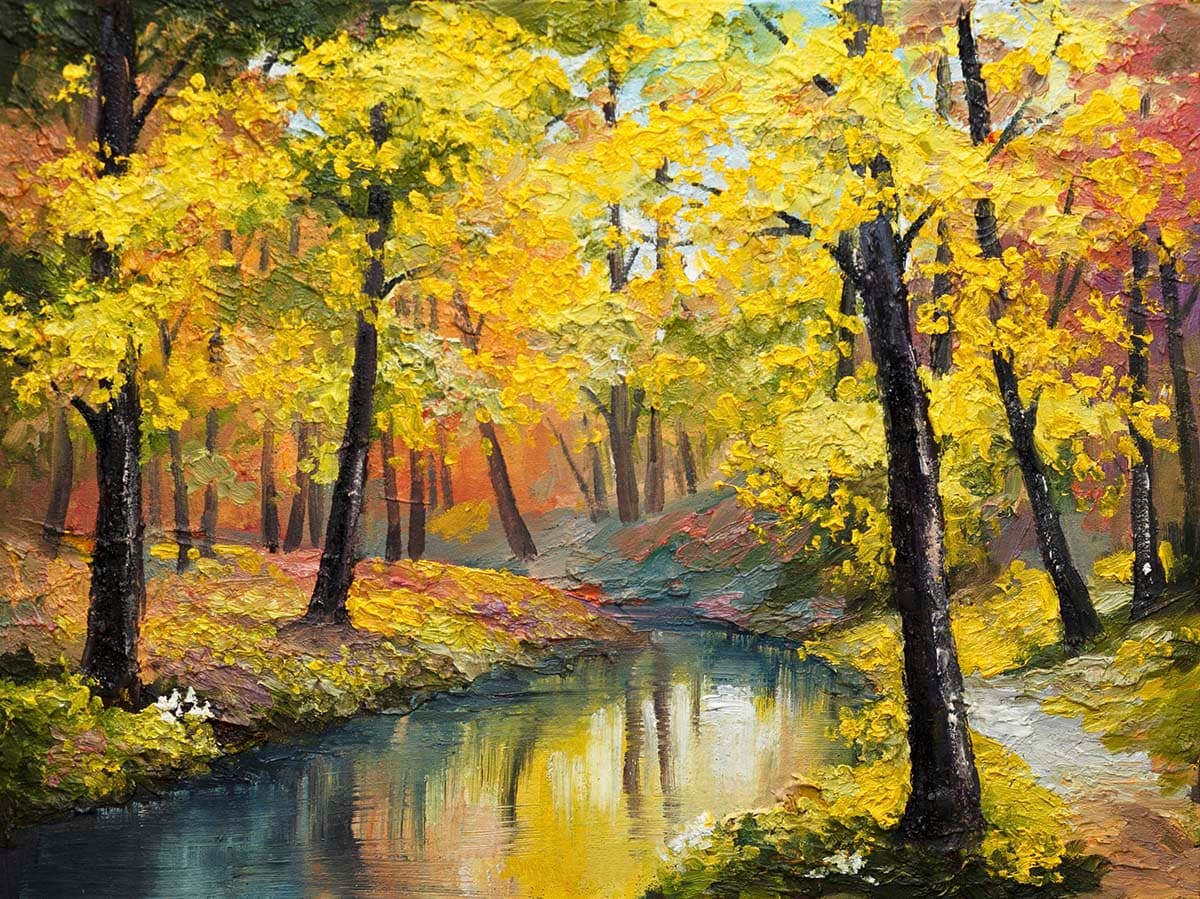 Autumn Forest with Golden Leaves Nature View Wallpaper pattern detail
