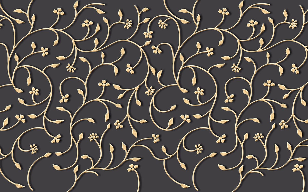 A Black Background Wallpaper with Golden Floral Pattern pattern detail