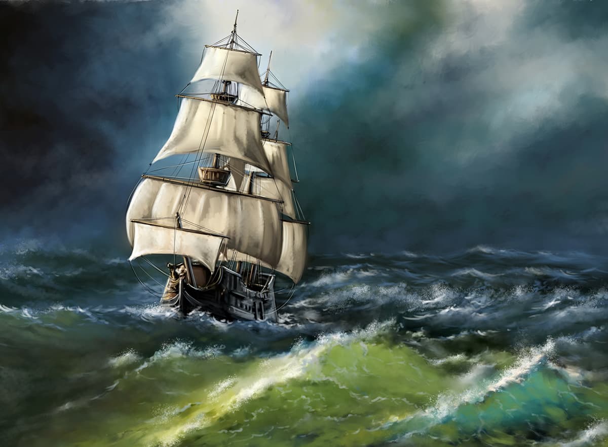 A ship in the sea pattern detail