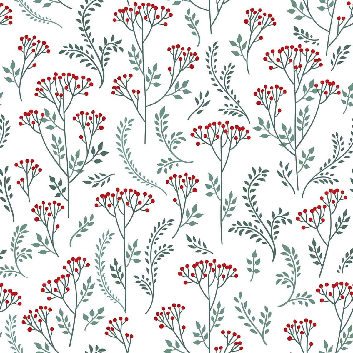 Red Floral Pattern with Green Leaves Wallpaper pattern detail