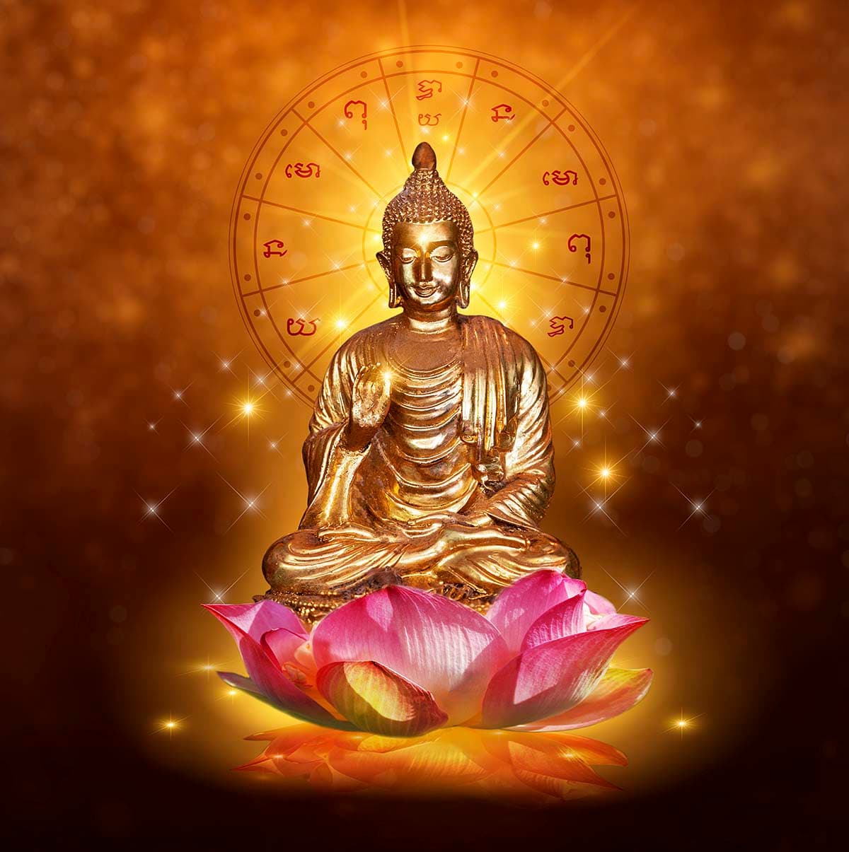 Gold Buddha on Lotus Flower Spiritual Design wallpaper pattern detail
