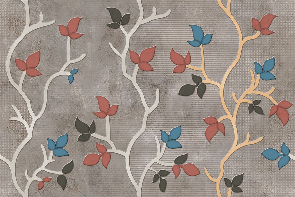 A wallpaper with leaves and branches pattern detail