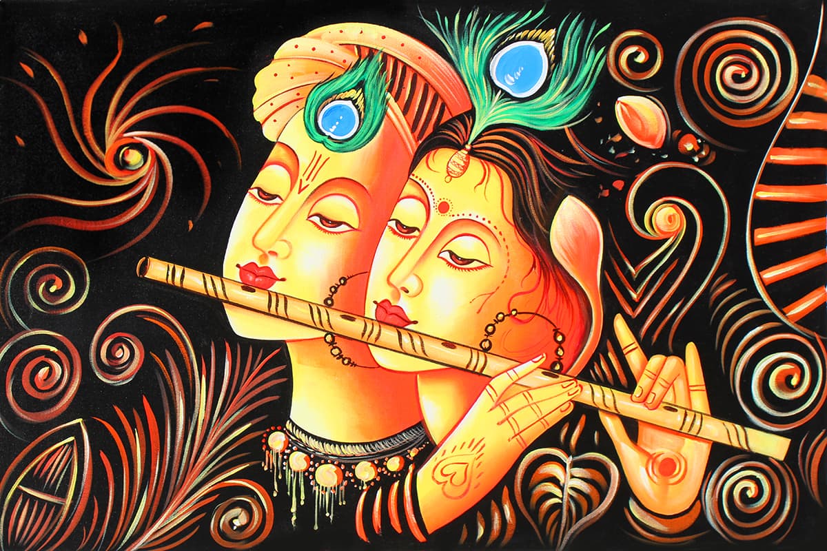 Radha Krishna Painting Wallpaper pattern detail