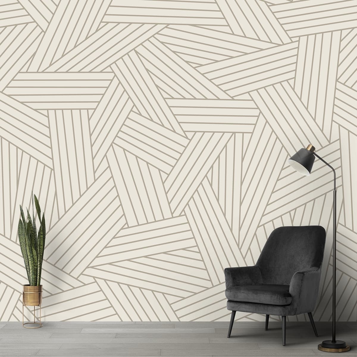 Zig Zag Line Pattern Wallpaper shown in a room
