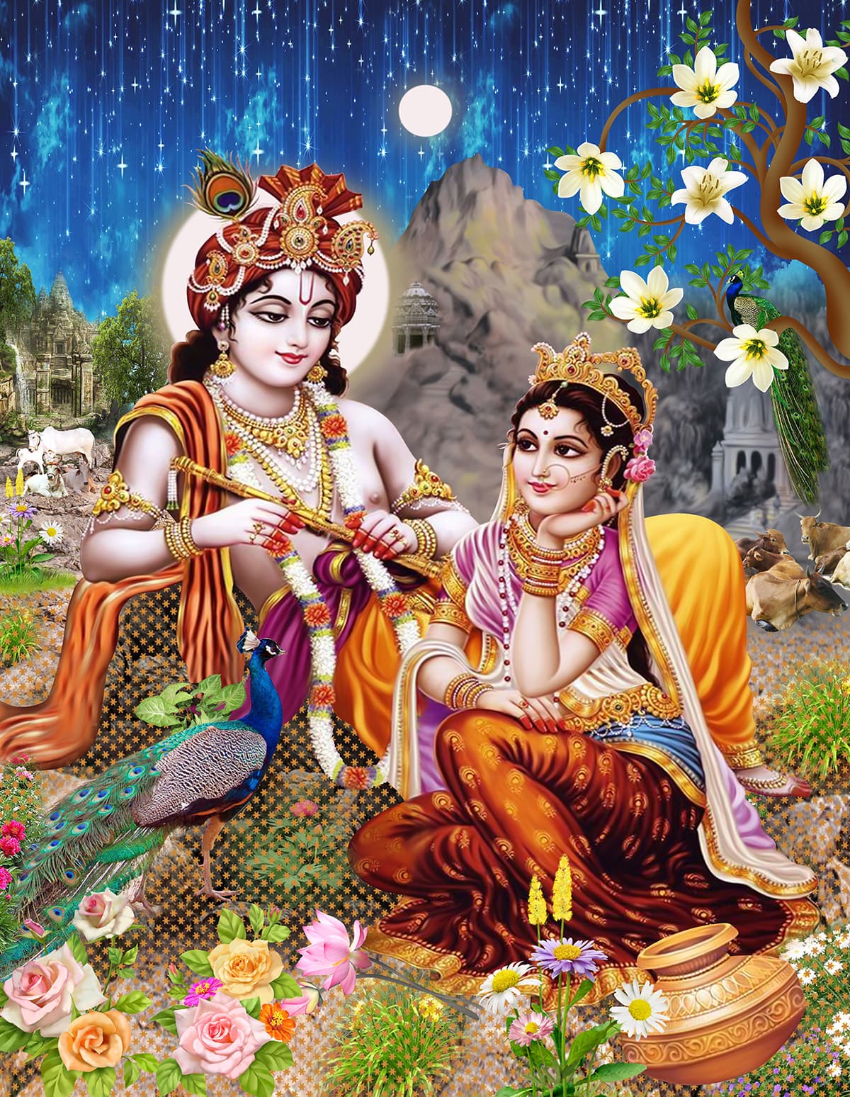 Radha Krishna Home Decor Wallpaper pattern detail