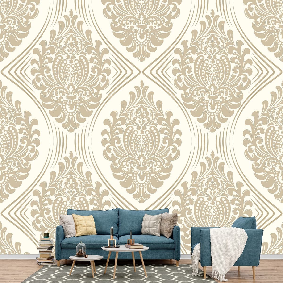 Light Damask Patterned Wallpaper shown in a room