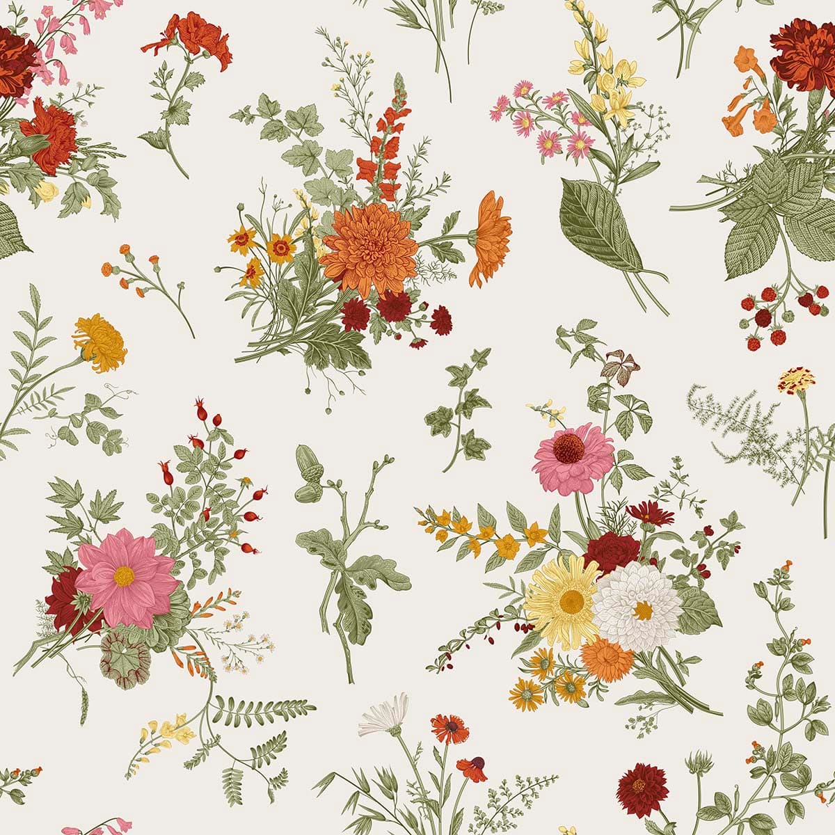 A pattern of flowers on a white background pattern detail