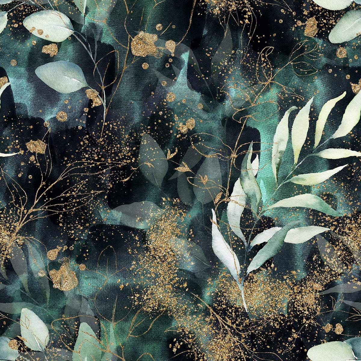 A pattern of leaves and gold splatters pattern detail