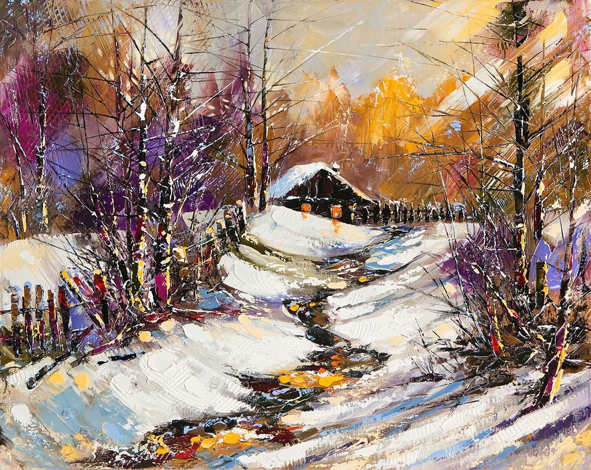 Snow Covered House Nature Scene wallpaper pattern detail