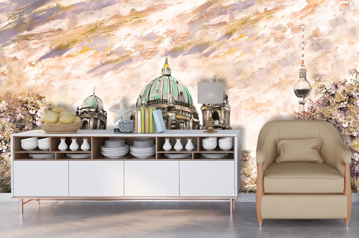 Elegant Dome Architecture with Lifestyle Scene Wallpaper shown in a room