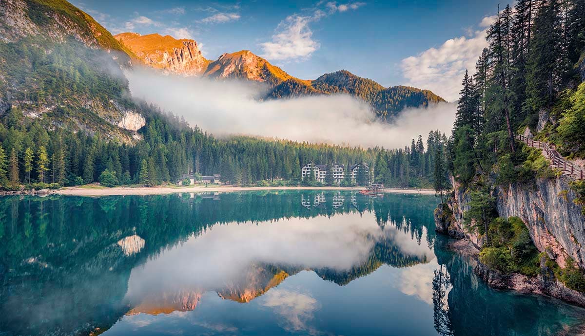 Nature Landscape with Lake Mountains and Trees Wallpaper pattern detail