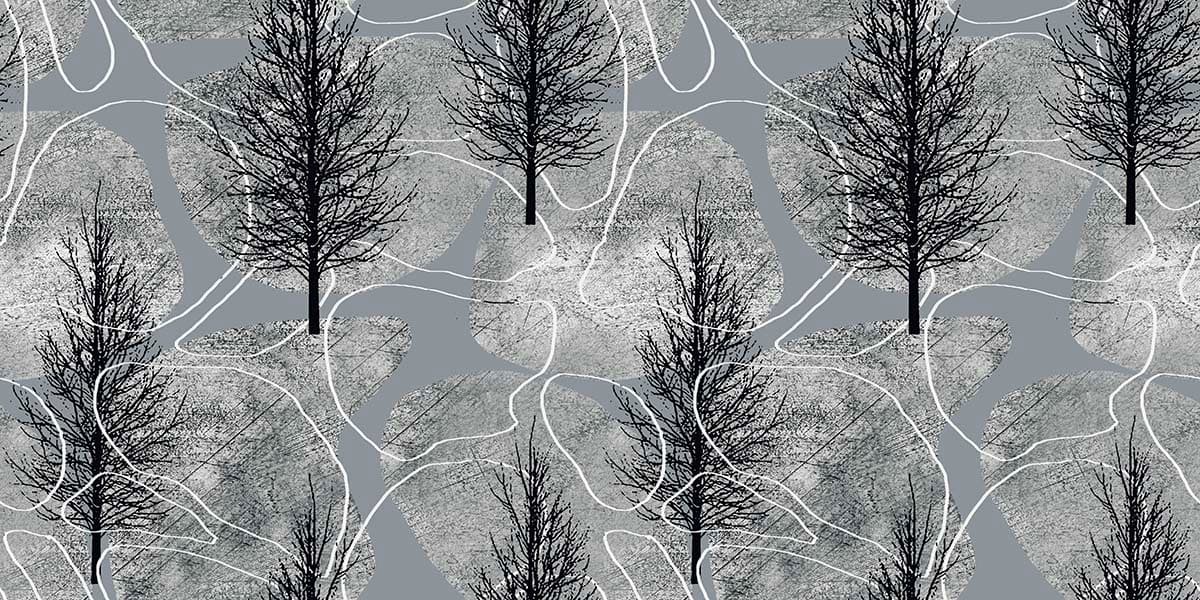 A Modern Trees and Rocks Pattern Wallpaper pattern detail
