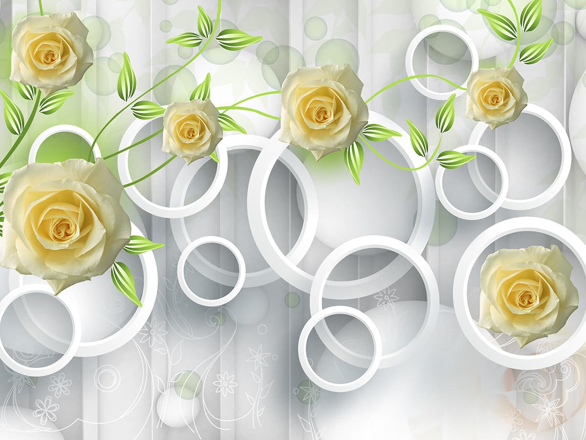 Wallpaper with Yellow Roses and White Rings for Wall pattern detail