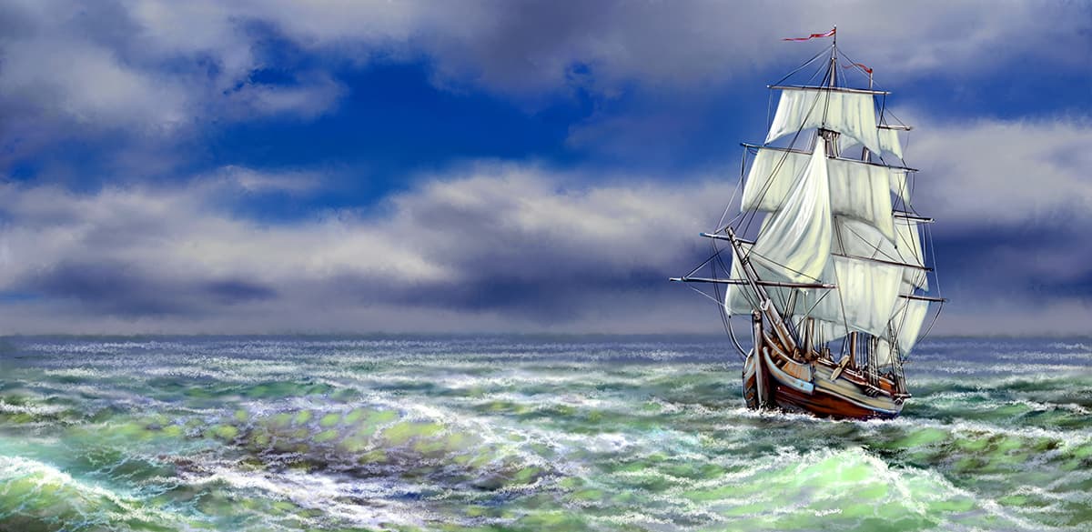 A sailboat in the ocean pattern detail