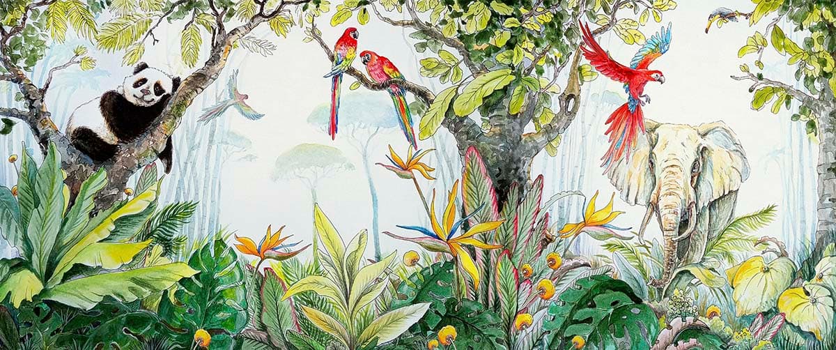 Serene Birds on Tree Branch Classic Nature Art Wallpaper pattern detail