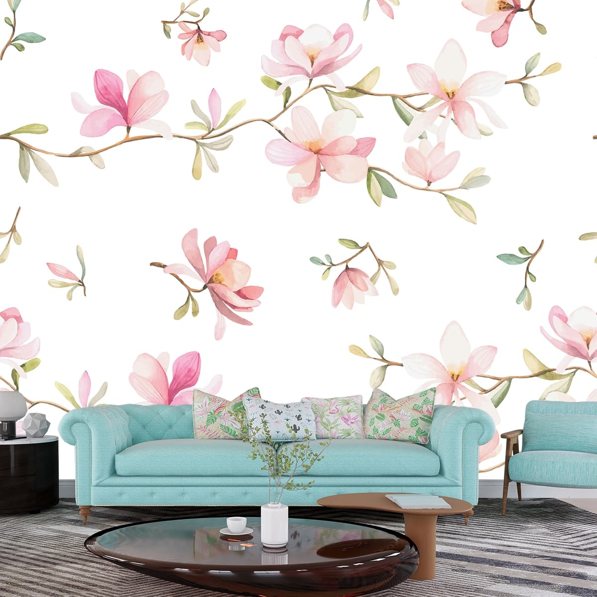 Whispering Magnolia Branches Wallpaper shown in a room