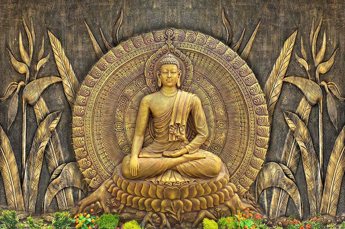 Elegant Meditation Statue Wall Design wallpaper pattern detail
