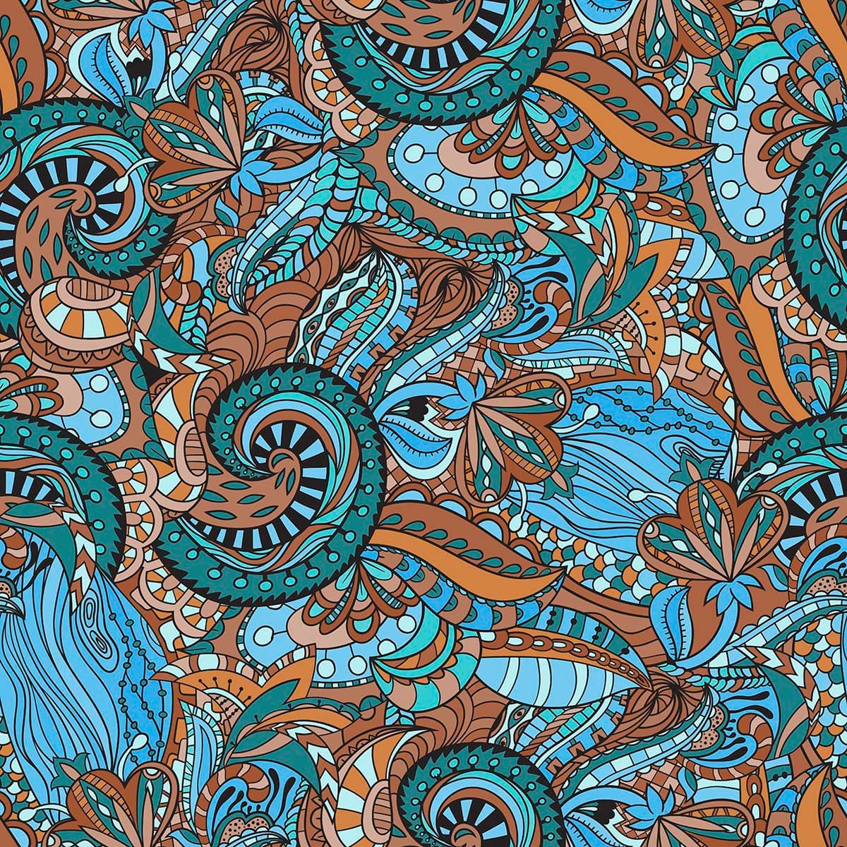 A Pattern of Blue and Brown Paisleys Traditional Elegant Wallpaper pattern detail