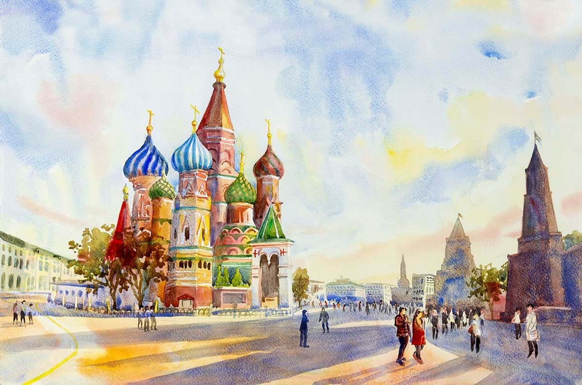 Vibrant Architecture with Colorful Domes Watercolor Wallpaper pattern detail