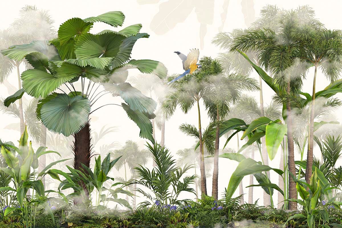 Sparshvan, Realistic Tropical Trees and Birds Wallpaper pattern detail