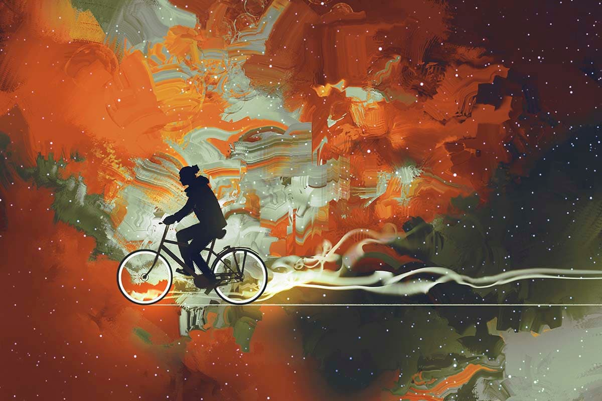 A person riding a bicycle pattern detail