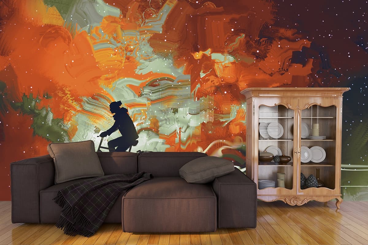 A person riding a bicycle shown in a room