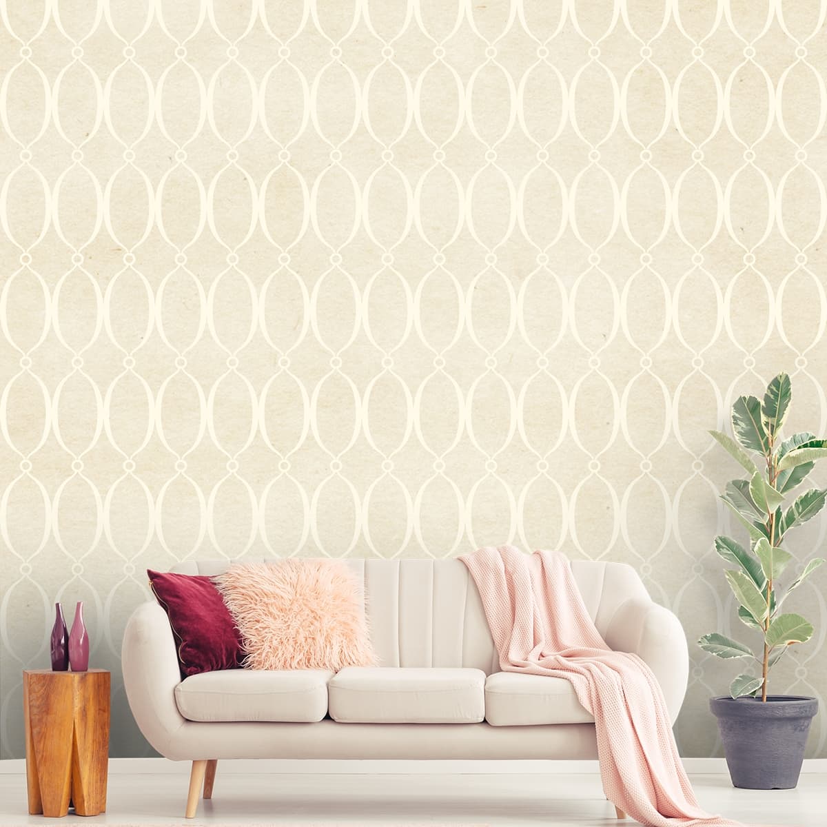 Elegant Beige Tan Pattern Modern Style Wallpaper shown in a room