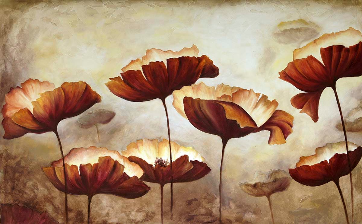 Painting of Beautiful Flowers Mural Wallpaper pattern detail