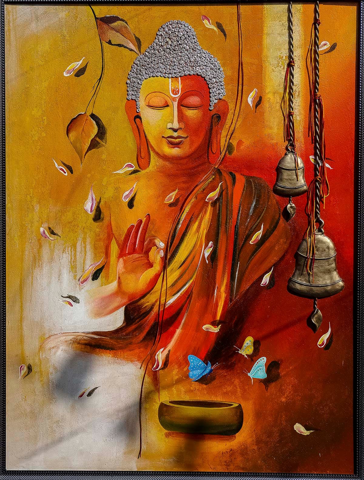 Luxury Zen Buddha with Falling Leaves Wallpaper pattern detail