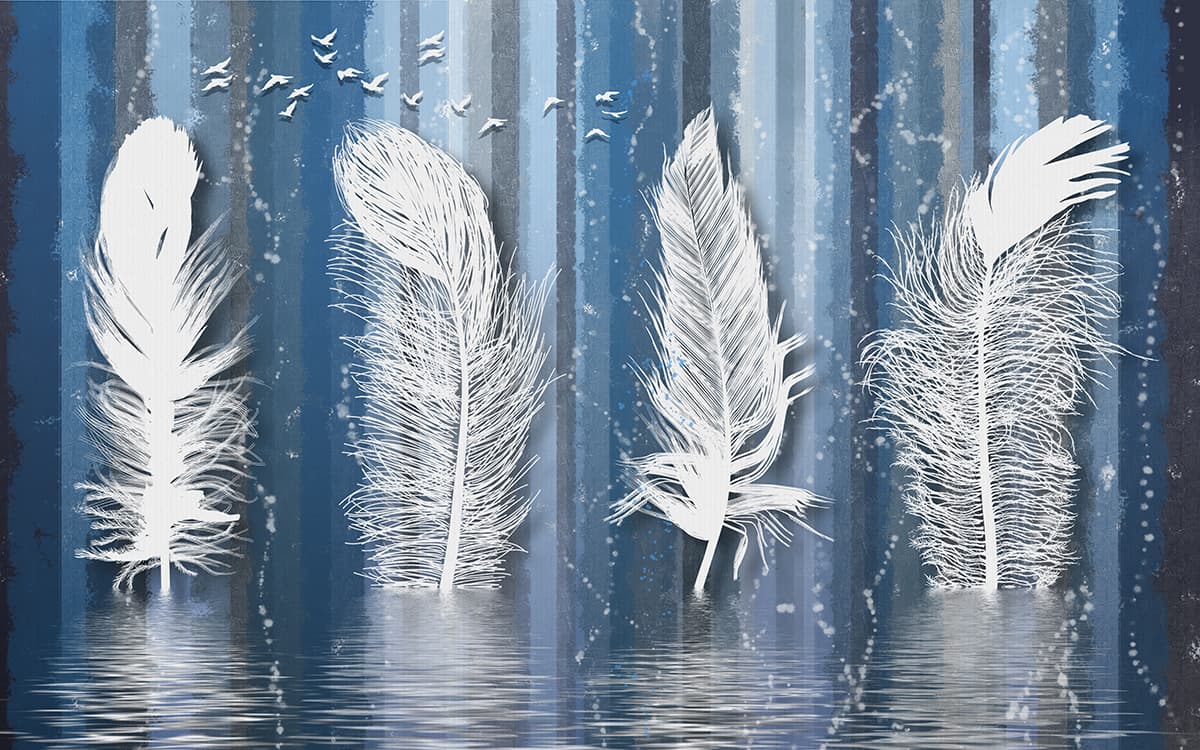 Luxury White Feather Water Effect Wall Mural Wallpaper pattern detail
