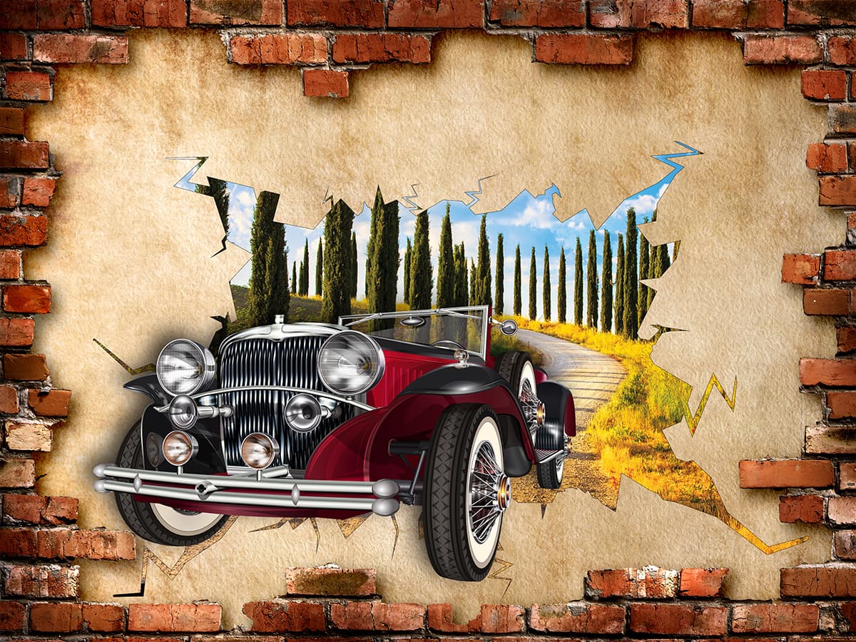 Elegant Car and Road Wall Art Design Wallpaper pattern detail