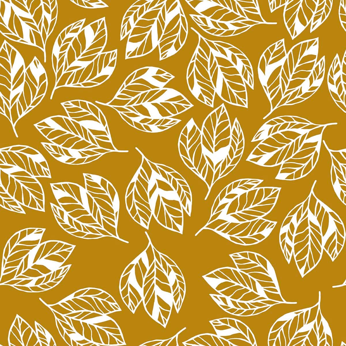 White Leaf Pattern on Yellow Background Wall Mural Wallpaper pattern detail