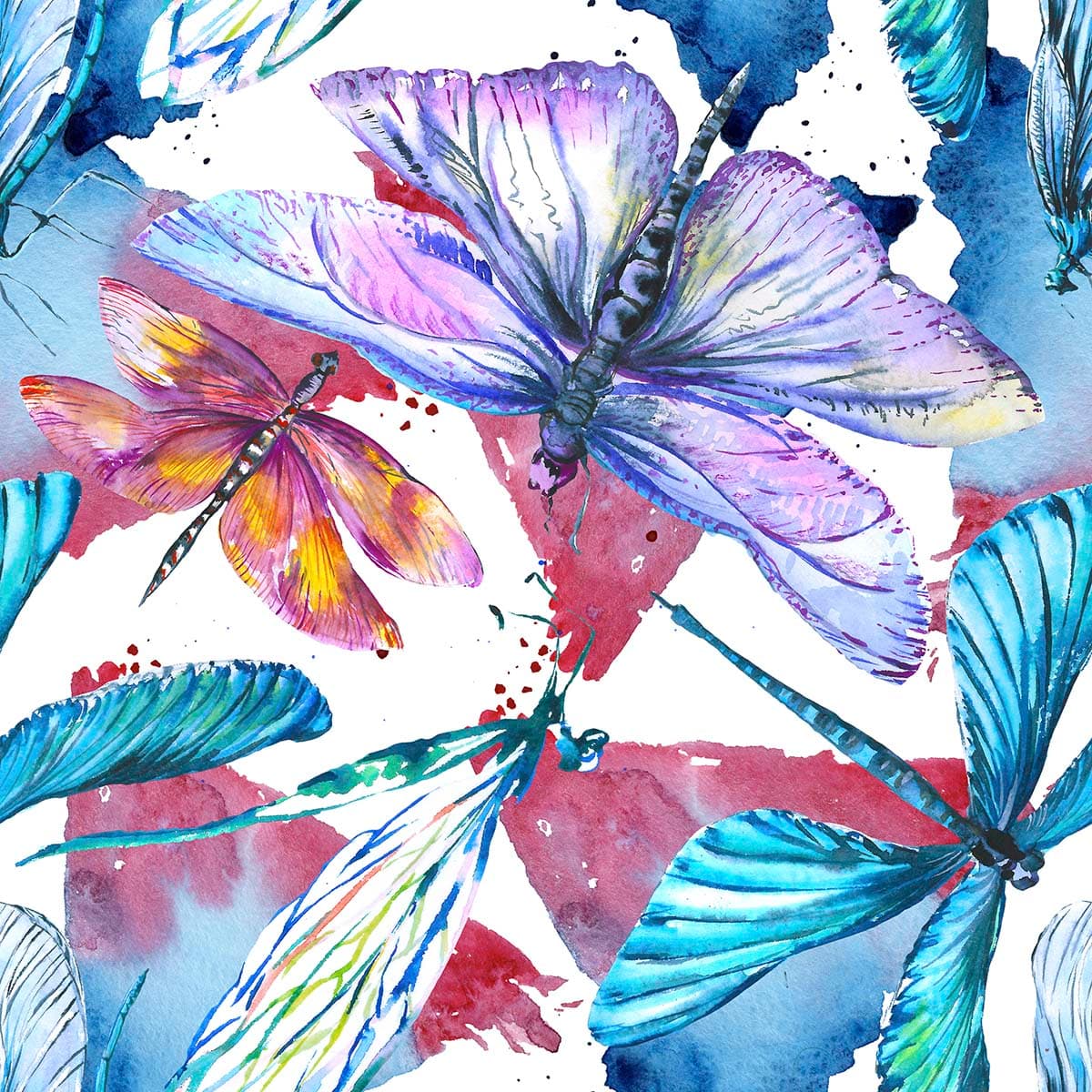 Elegant Dragonfly Painting Style Wallpaper pattern detail