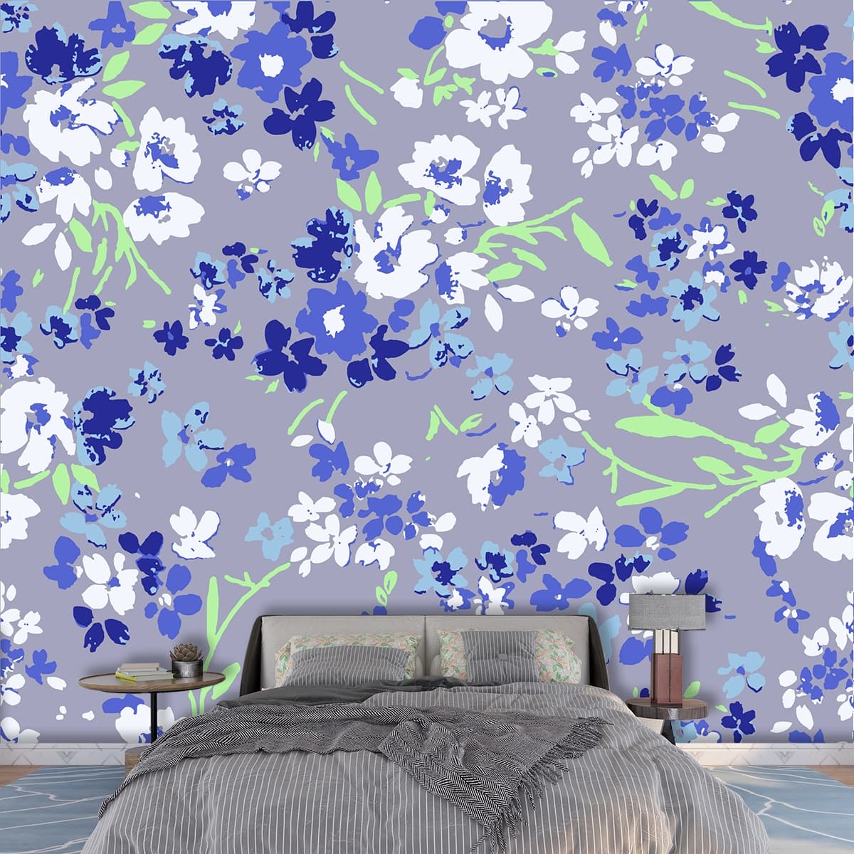 Classic Watercolor Floral Painting Design Wallpaper shown in a room