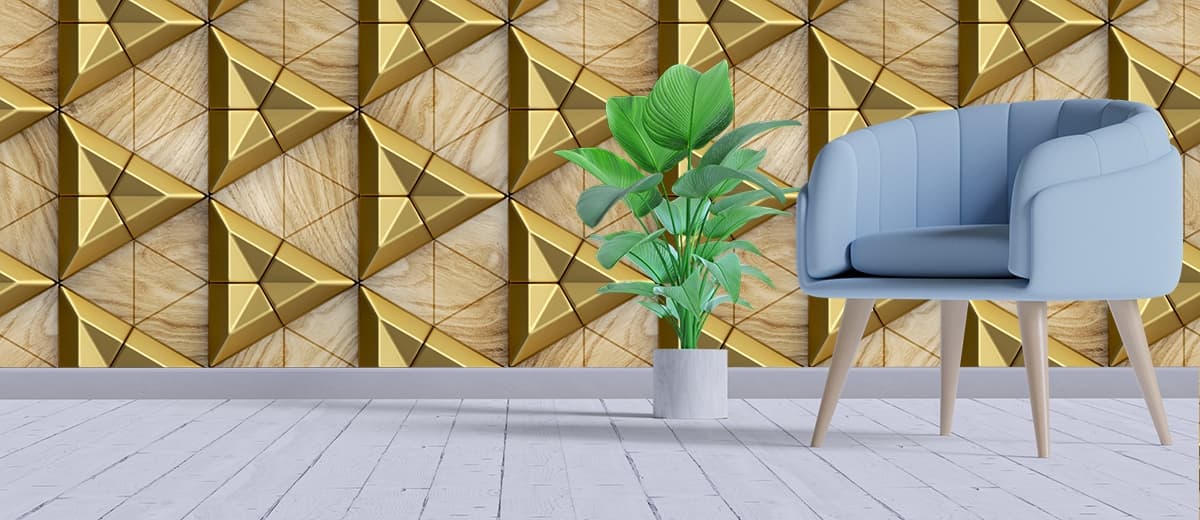 A pattern of gold triangles shown in a room