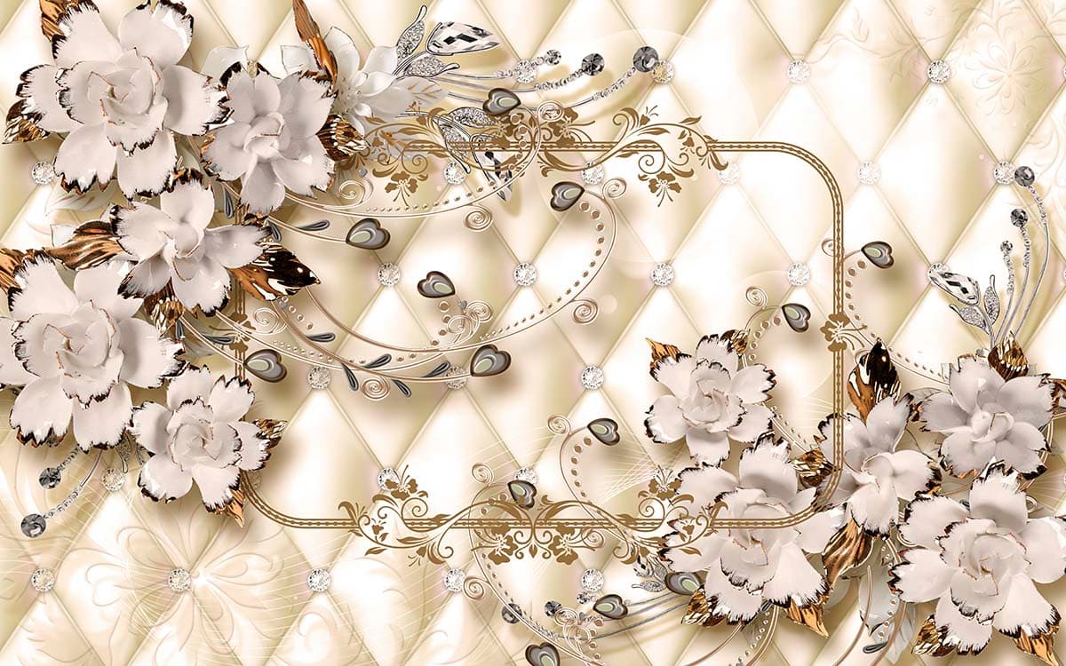 A wallpaper with flowers and diamonds pattern detail